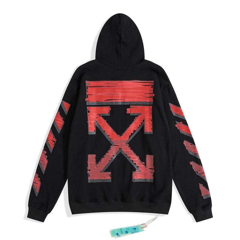 2021 Autumn/Winter New Off Red Gradient Arrow Pattern Hooded Sweatshirt Men's One Piece Wholesale Dropshipping