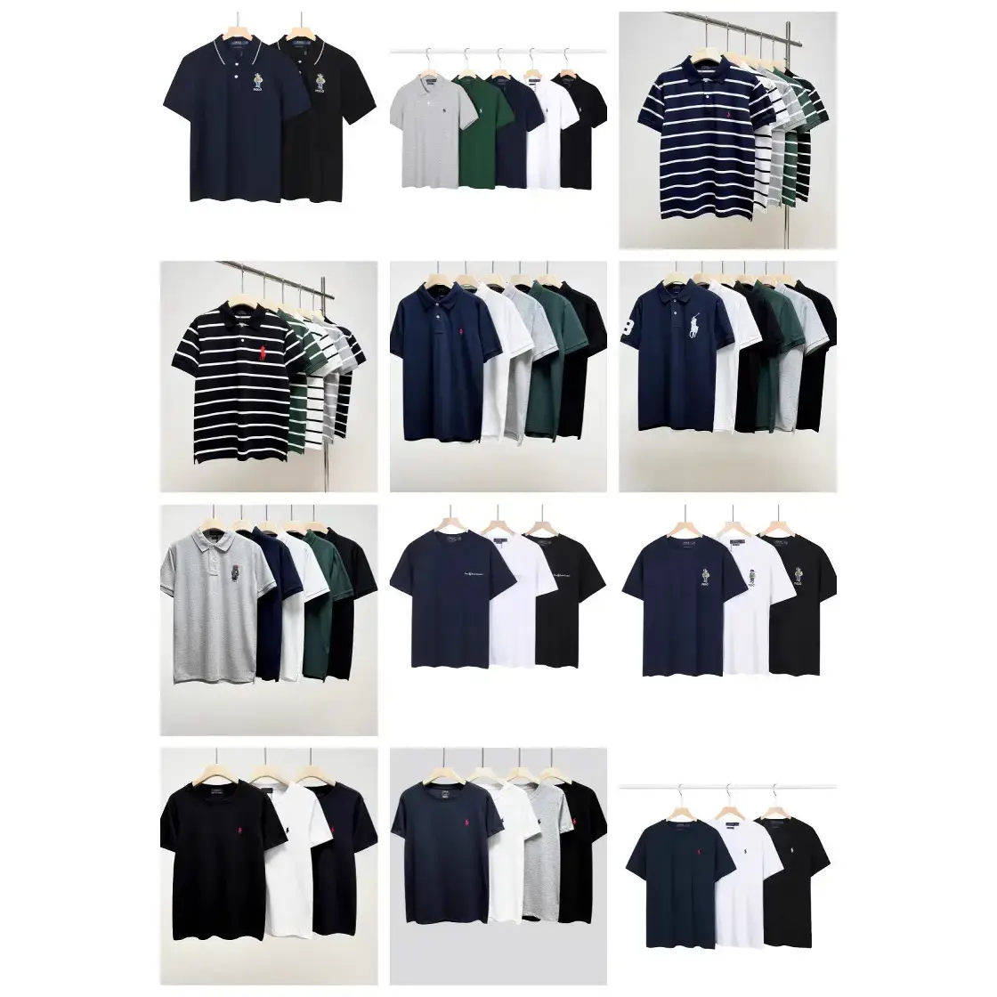 Foreign Trade Paul Pony Logo Polo Shirt Summer Men's Lapel Large Size Loose Pure Color Cotton Embroidered Short-Sleeved T-Shirt