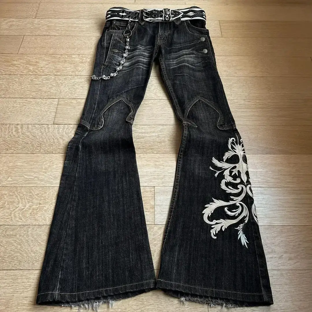 Cross-border embroidered micro jeans women Spice Girls punk y2k washed pants dark gothic style pants speedway
