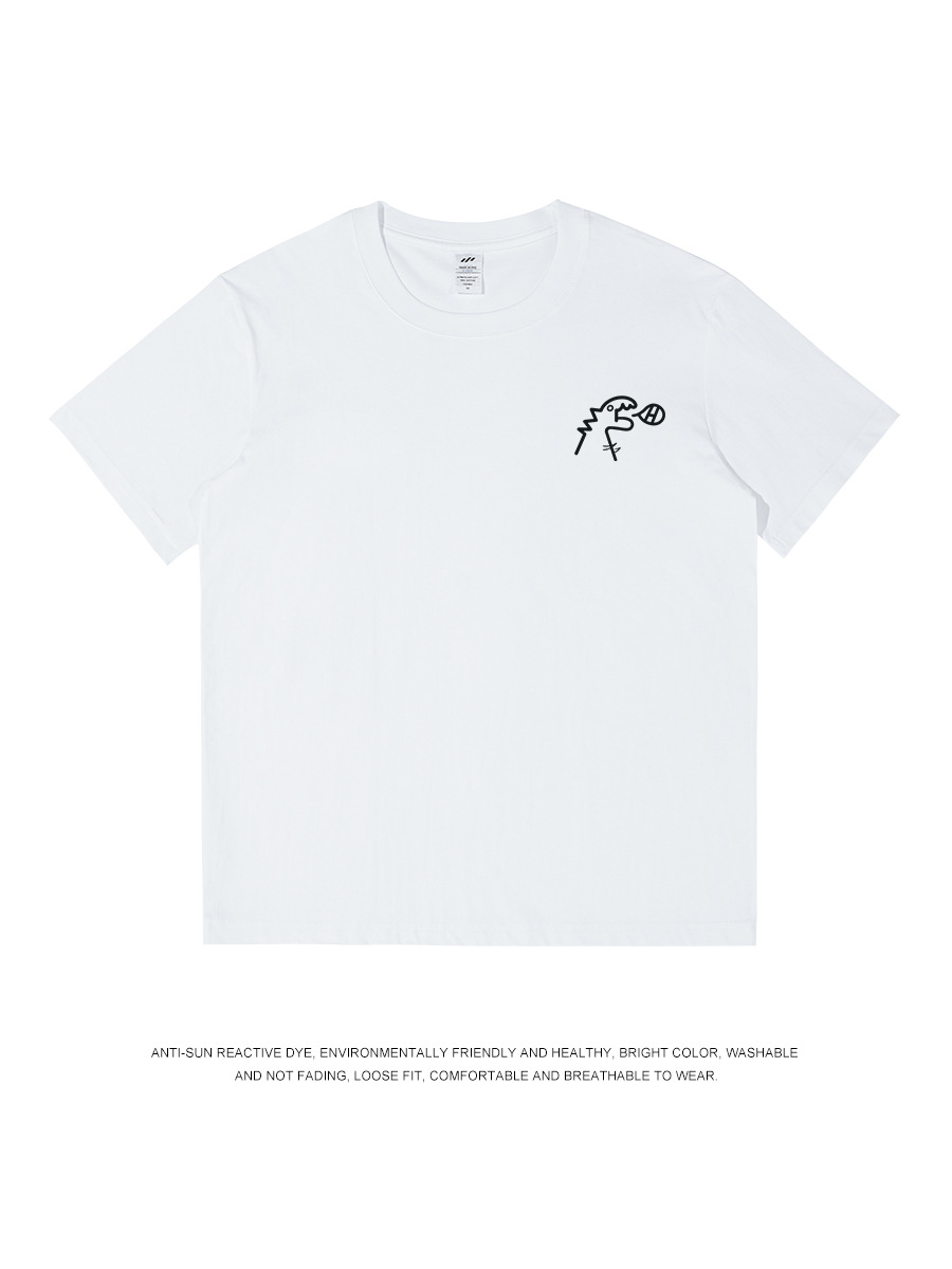 Men's 230g Summer New Short-Sleeved T-Shirt Men's Round Neck Dinosaur Print Top Trendy Versatile T-Shirt Women Ins