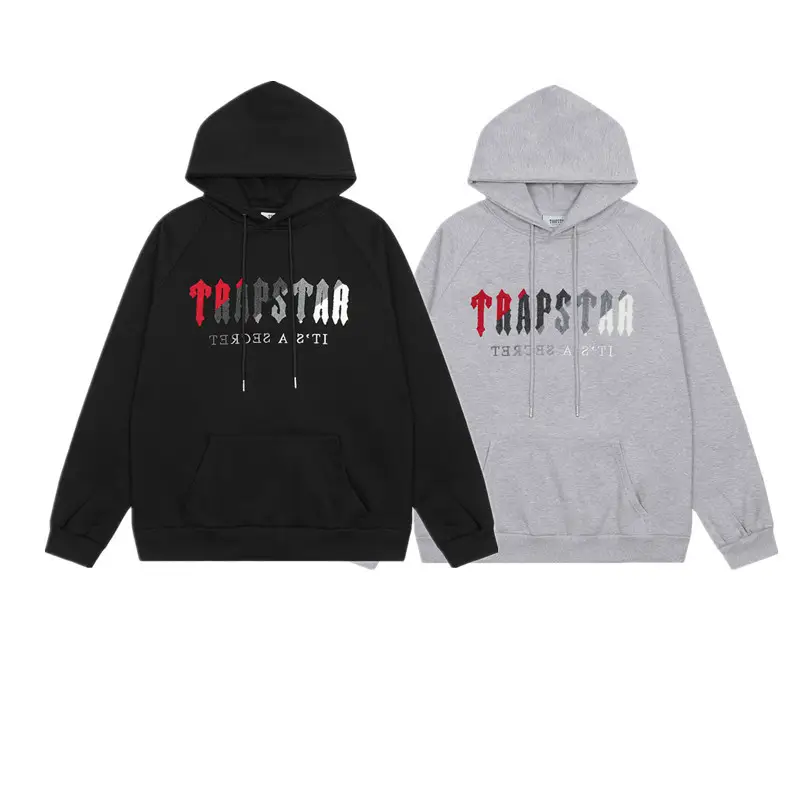 European and American fashion brand Trapstar Red gray towel embroidery for men and women couples with loose casual hooded sweater