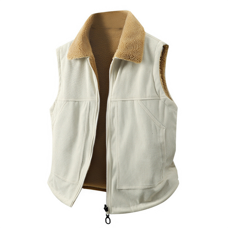 2517 New Autumn Fashion Casual Fleece Lamb Wool Vest Double-Sided Wearable Jacket with Turn-Down Collar for Men