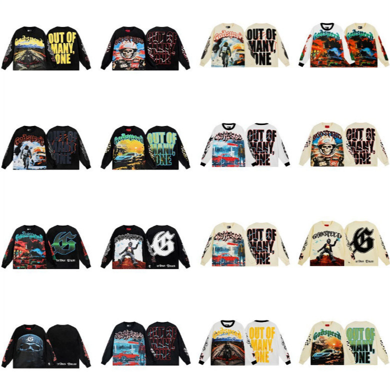Cross-Border Wholesale American Fashion Godsp Skull Metal Rock Band Robot Base Layer Pure Cotton Loose Long-Sleeve T-Shirt