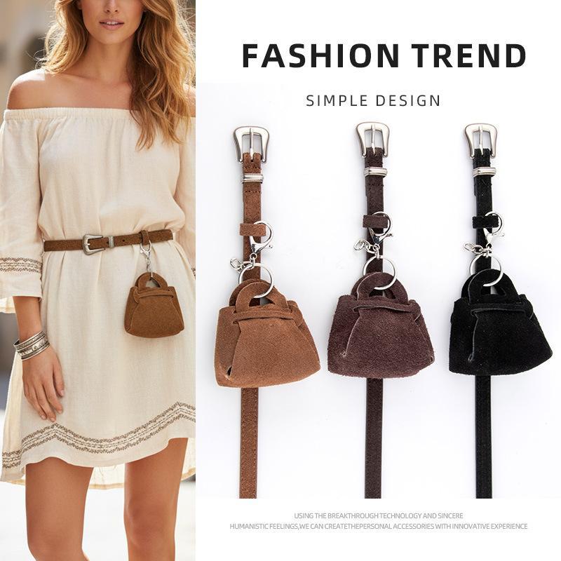 Skirt with Thin Belt, High-End Feel, Versatile, American-Style Simple Retro Belt for Women, Paired with Jeans, Waist Accessory, Waist Bag