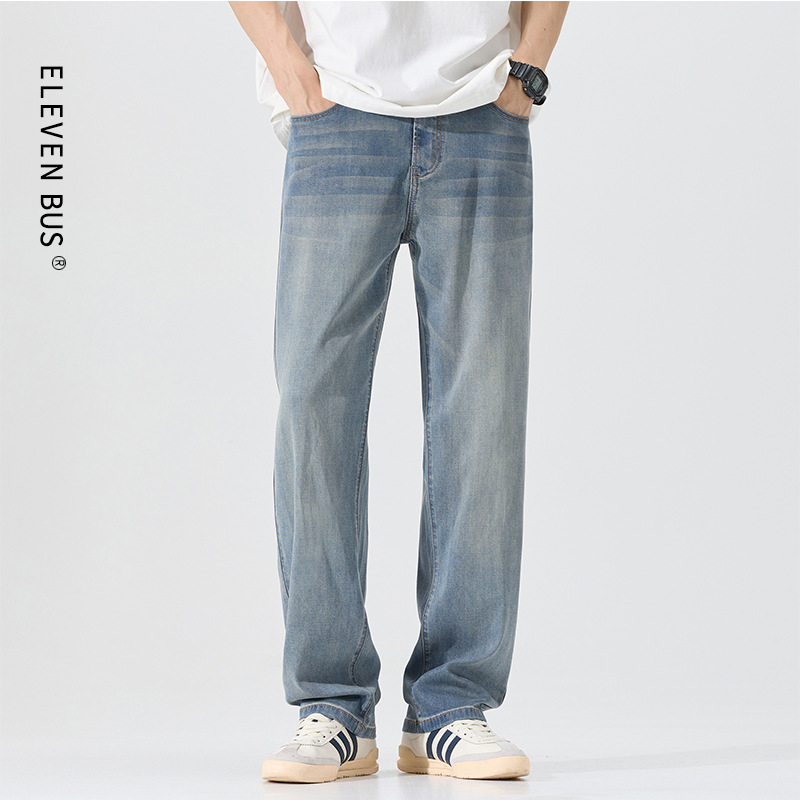 Sailor American High Street Style Unisex Retro Stylish Men's Trendy Casual Versatile Jeans Summer Thin Tencel Material