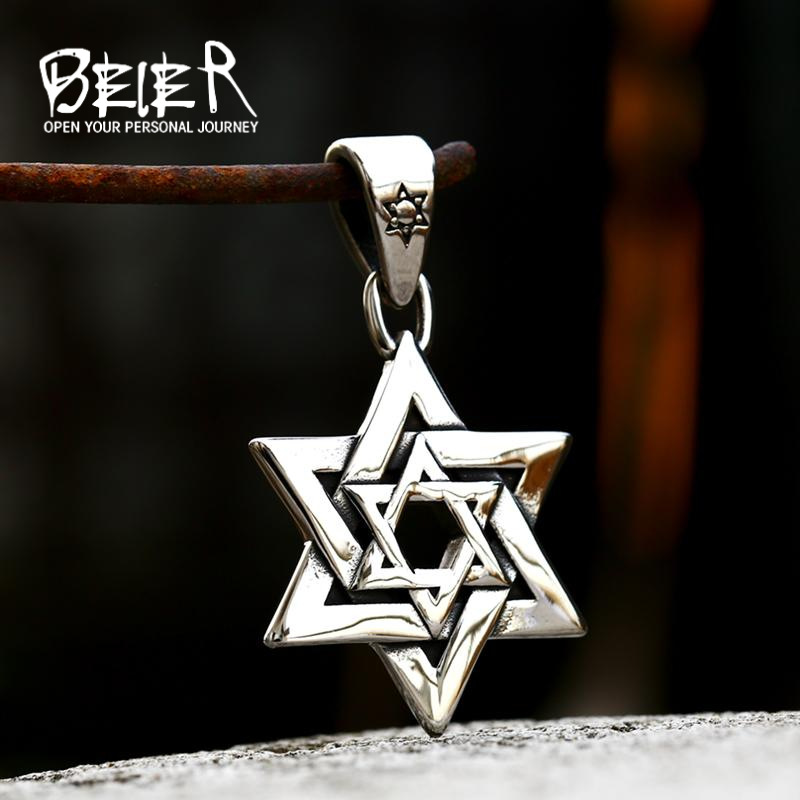 beier foreign trade new stainless steel six-pointed star pendant wholesale European and American retro fashion titanium steel men's jewelry