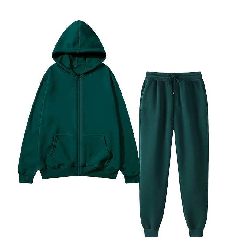 2025 Unisex Trendy Brand Solid Color Fashion Casual Autumn and Winter Fleece-Lined Hooded Cardigan Sweatshirt and Sweatpants Set