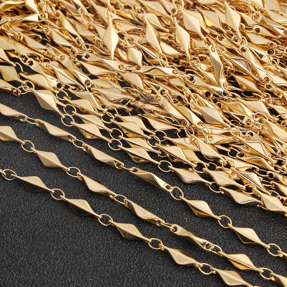 Color-Preserving Electroplated Stainless Steel Three-Dimensional Diamond-Shaped Handmade Chain, Double-Sided Triangle DIY Jewelry Bracelet Chain Accessories in Stock