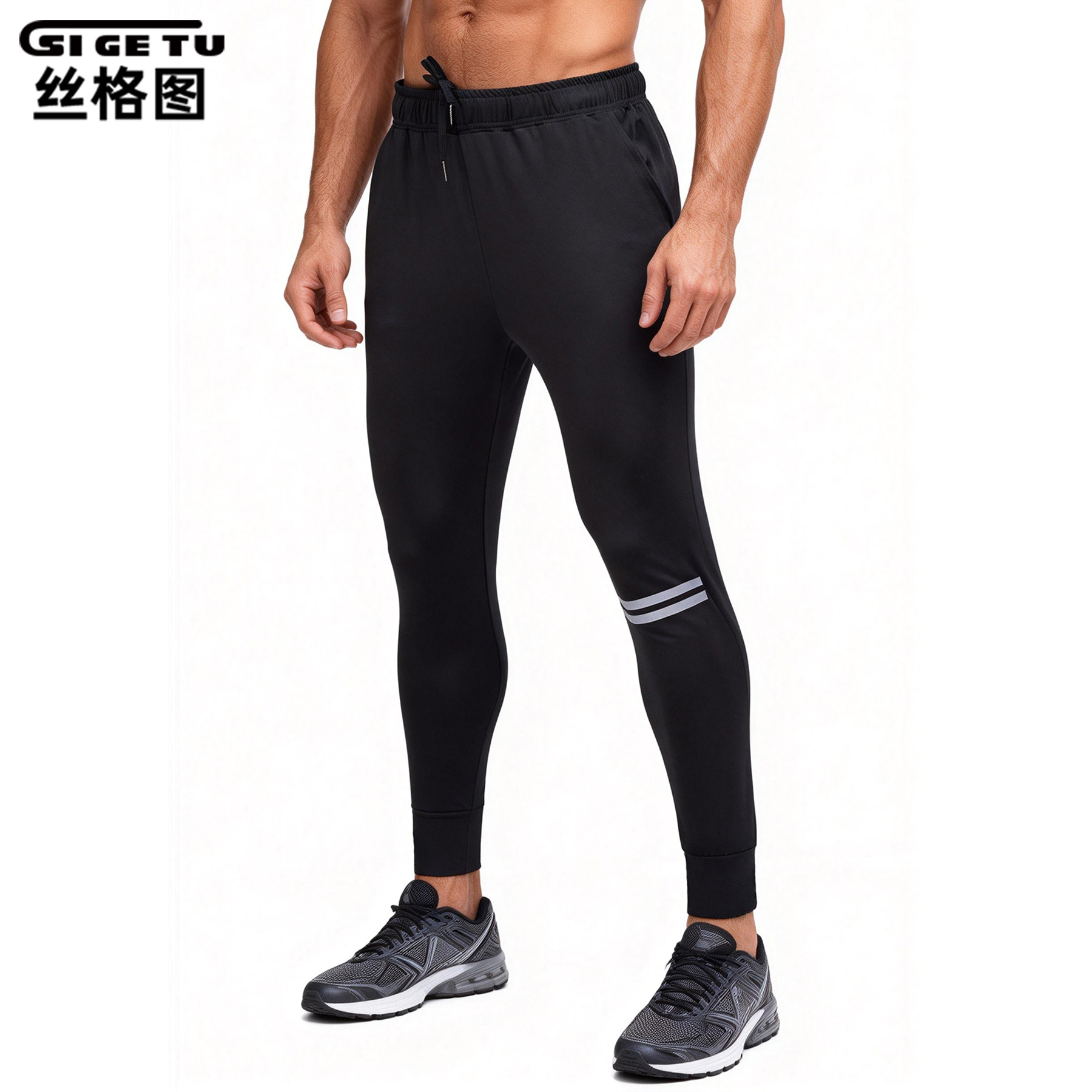 Siligut Cross-Border Quick-Dry Sports Pants for Men, Summer Black Jogger Running Pants, Outdoor Fitness Training Football Long Pants