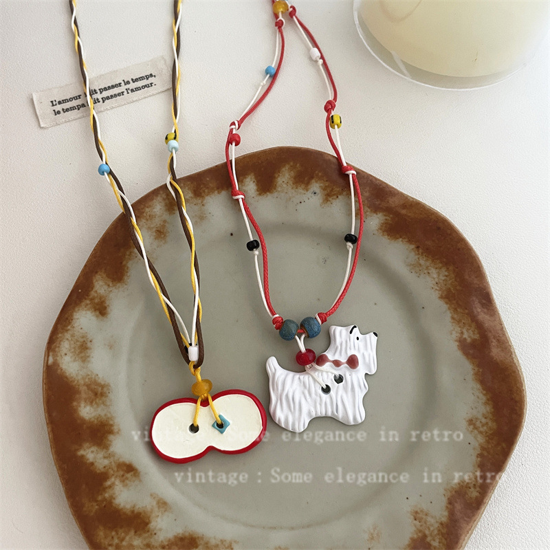 The Same Style as the Popular Instagram Influencer: Cute Cartoon Ceramic Dog Necklace for Women, Unique and Versatile Long Necklace, Minimalist Style