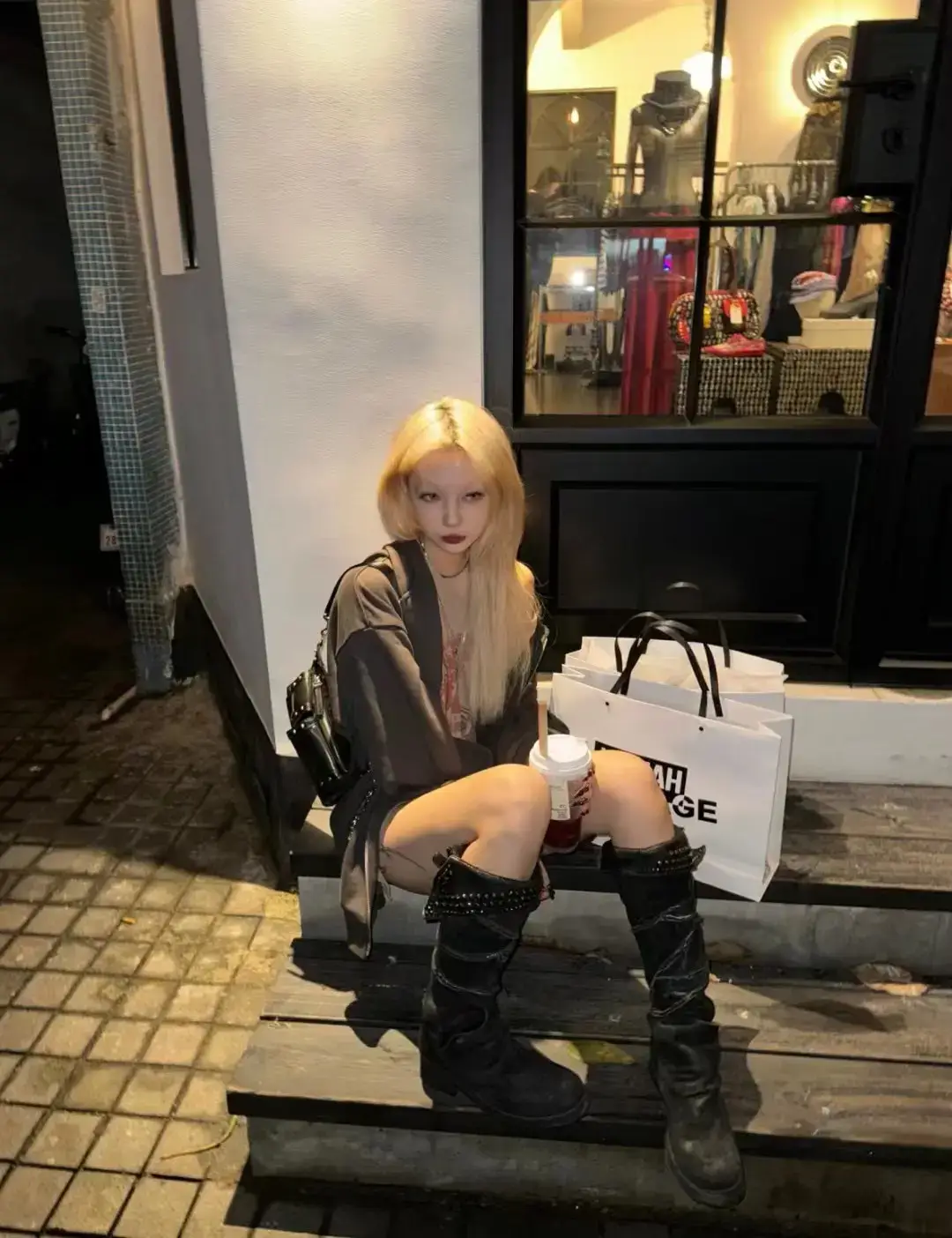 (Good Night) Spot Kmrii Genuine Leather Handmade Rivets Distressed Thick Sole Inner Heightening Mid-Calf Boots
