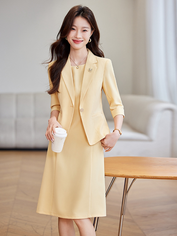 Yellow New Workplace Commuter dress Light Luxury Formal Occasion Sleeve Two-piece Elegant Suit suit Women