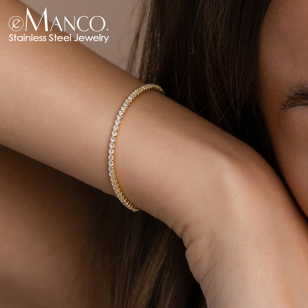 eManco European and American fashion single row diamond bracelet round zircon tennis bracelet bracelet bracelet jewelry wholesale factory