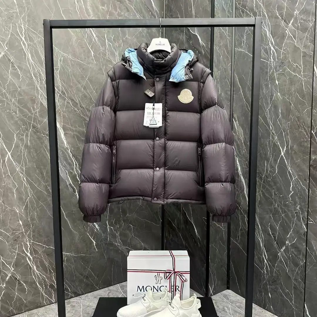 2024 Mengjia winter new detachable sleeve hooded down jacket for men and women with a generation of hair
