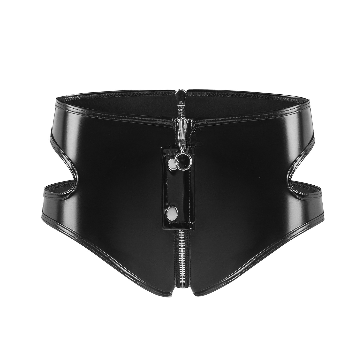 Cherry Temptation Cross-Border European and American High-Gloss Pvc Patent Leather Sexy Zipper Open Sexy Nightclub Men's and Women's Shorts Large Size
