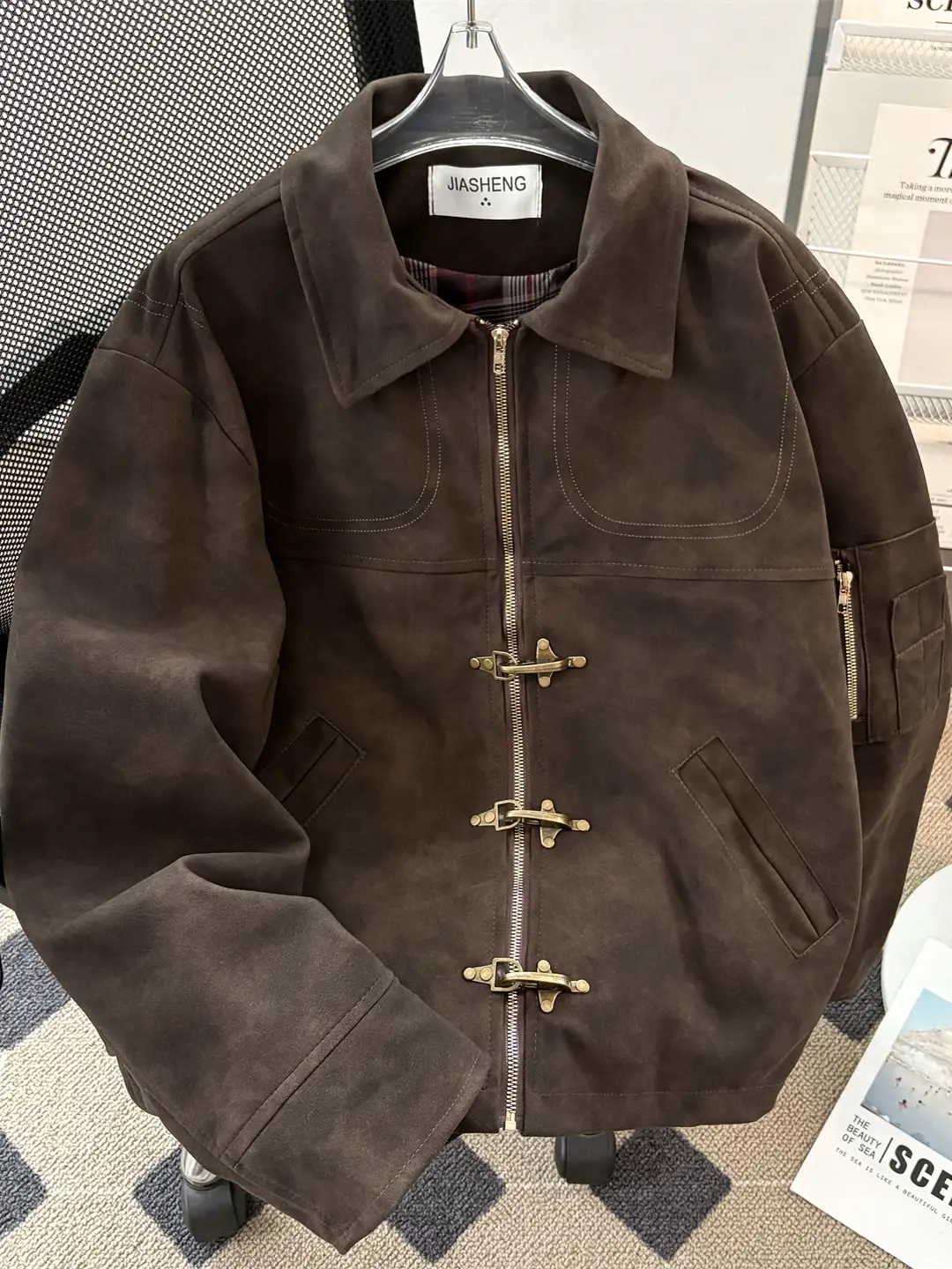 Vintage Old Money Style Silhouette Suede Jacket for Men, Spring and Autumn American Retro Deconstructed High-End Loose Coat