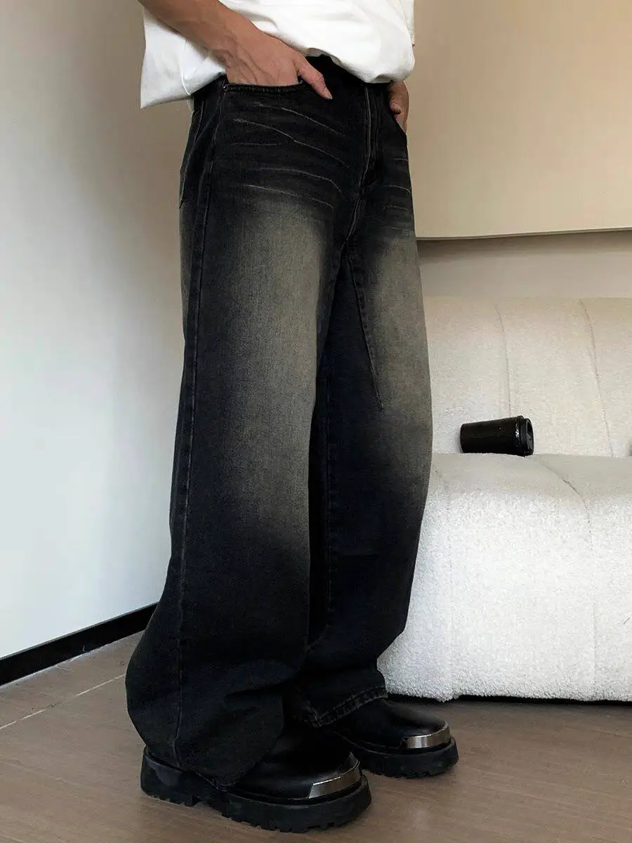 Vujade style vintage jeans with men's and women's striped craftsmanship, loose American style vintage distressed washed Vibe pants