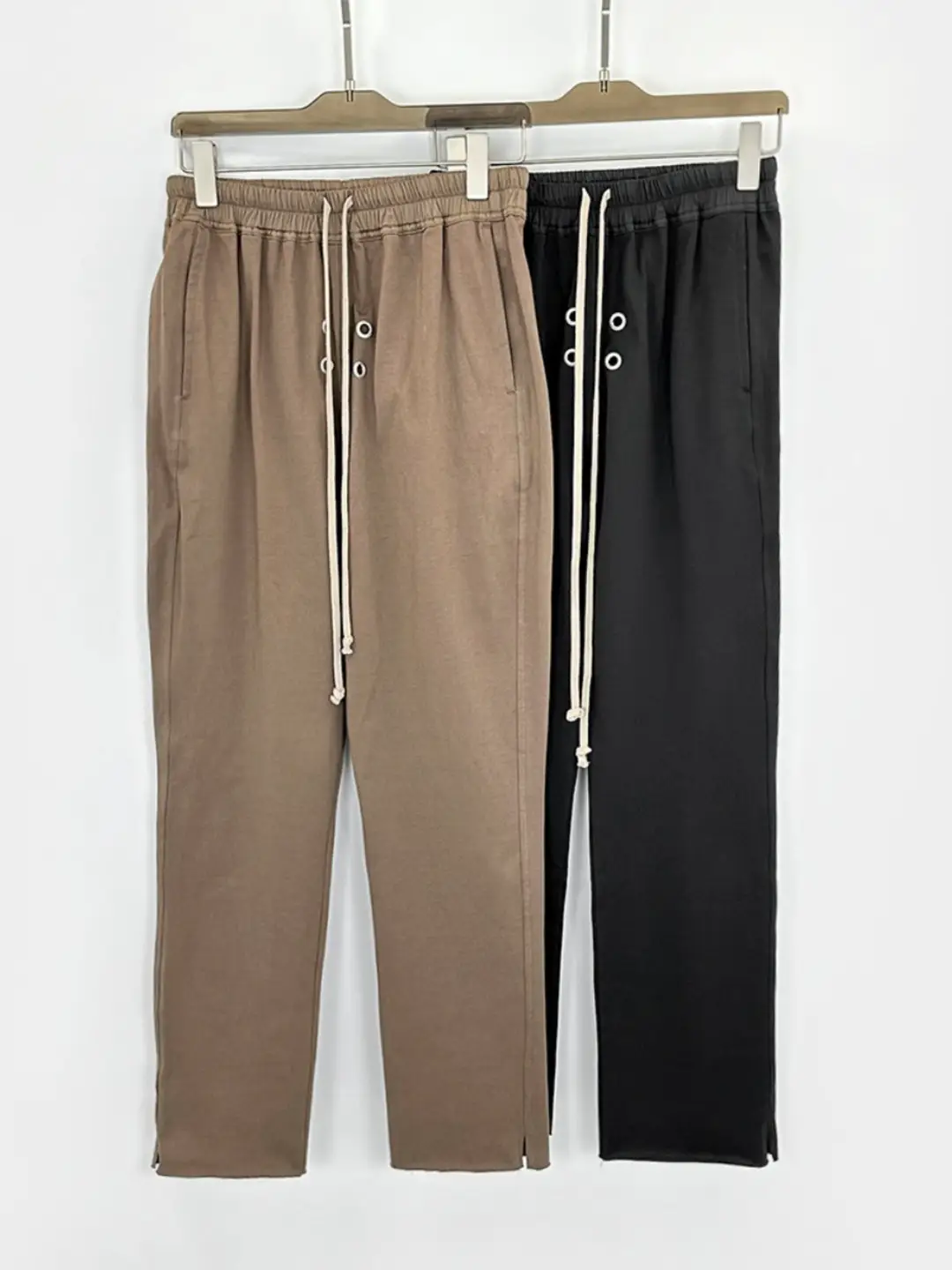 Ro Style Pants 2024 Spring and Summer High Street Trendy Dark Simple Style Perforated Eyelet Design Knitted Thin Casual Pants