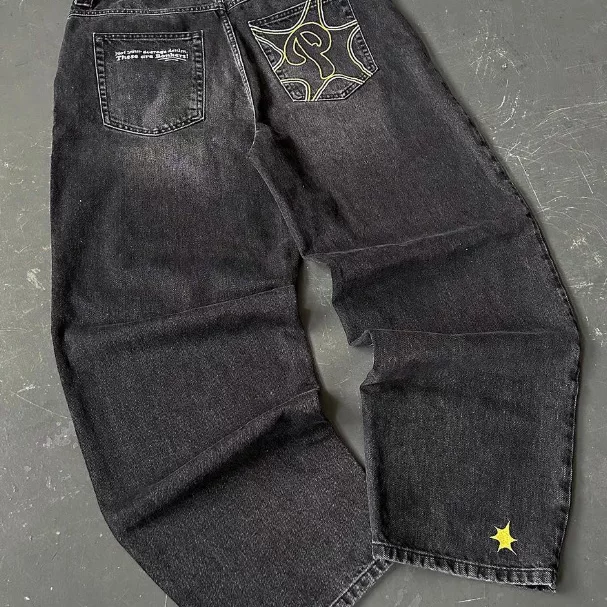 Men's black embroidered casual jeans 男士黑色刺绣休闲牛仔裤