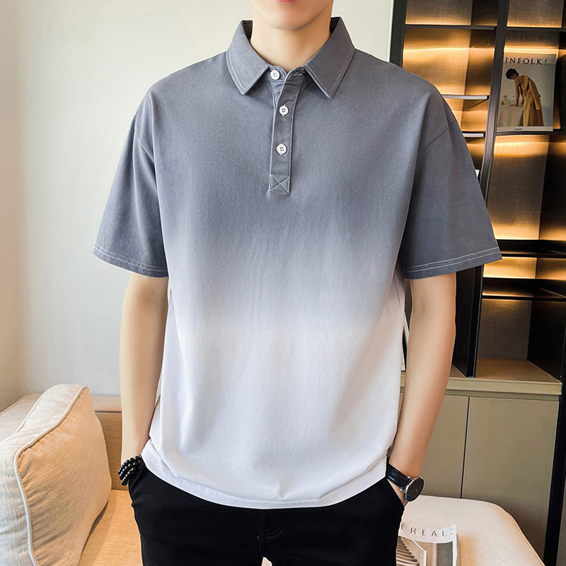 Gradient Color Short-Sleeved Polo Shirt for Men 2026 Summer New Style Youth Korean Style Handsome Lapel Casual T-Shirt Men's Clothing