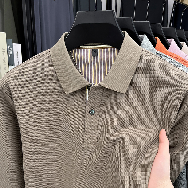 Xinjiang Long-staple Cotton Pure Cotton Polo Shirt Men's Spring and Autumn Loose Long-sleeved T-shirt Lapel Business Casual Base Shirt
