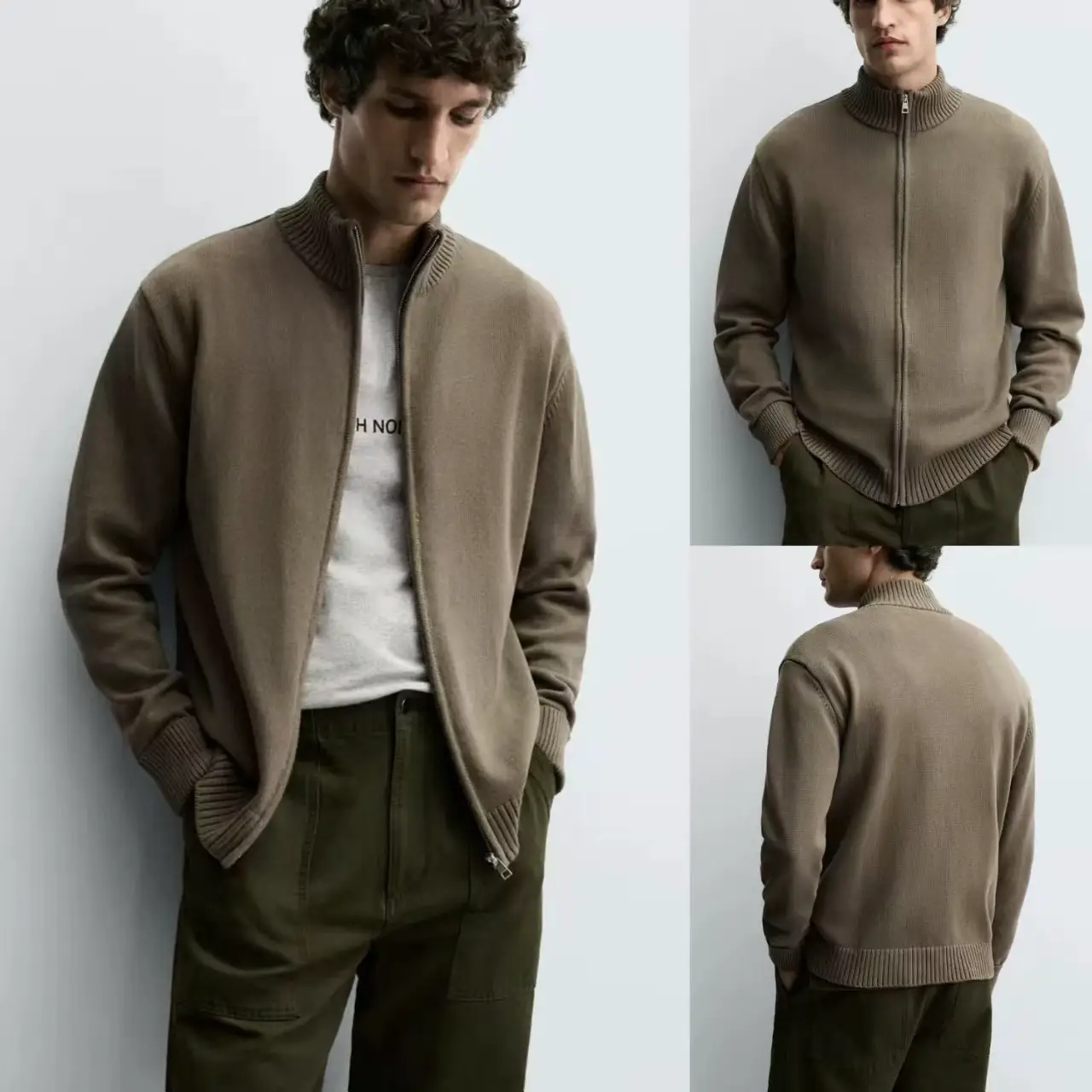 2025 Autumn New Men's Slim Fit Straight Zipper Stand Collar Knitted Cardigan Sweater 3920181 502