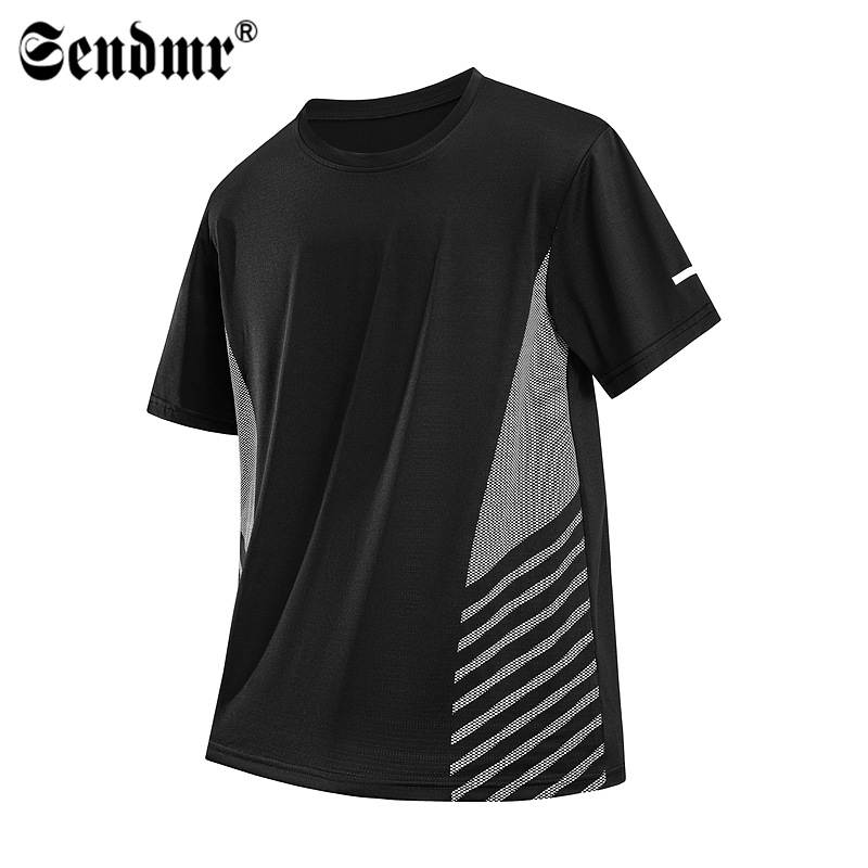 Summer New Style Ice Silk Quick-Drying T-Shirt Fitness Badminton Running Elastic Breathable Top Round Neck Sports Short-Sleeved T-Shirt