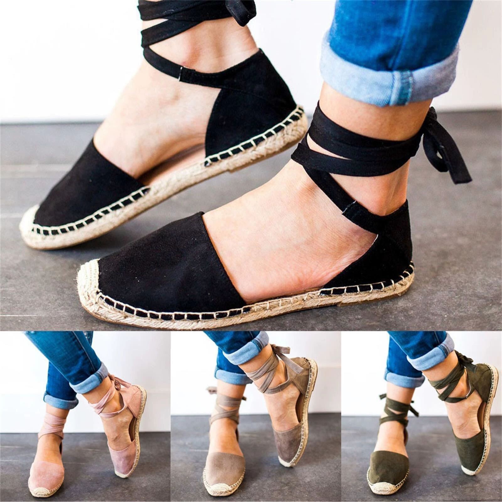2022 new European and American plus size foreign trade Roman sandals women's spring and summer closed toe flat strap woven linen sandals