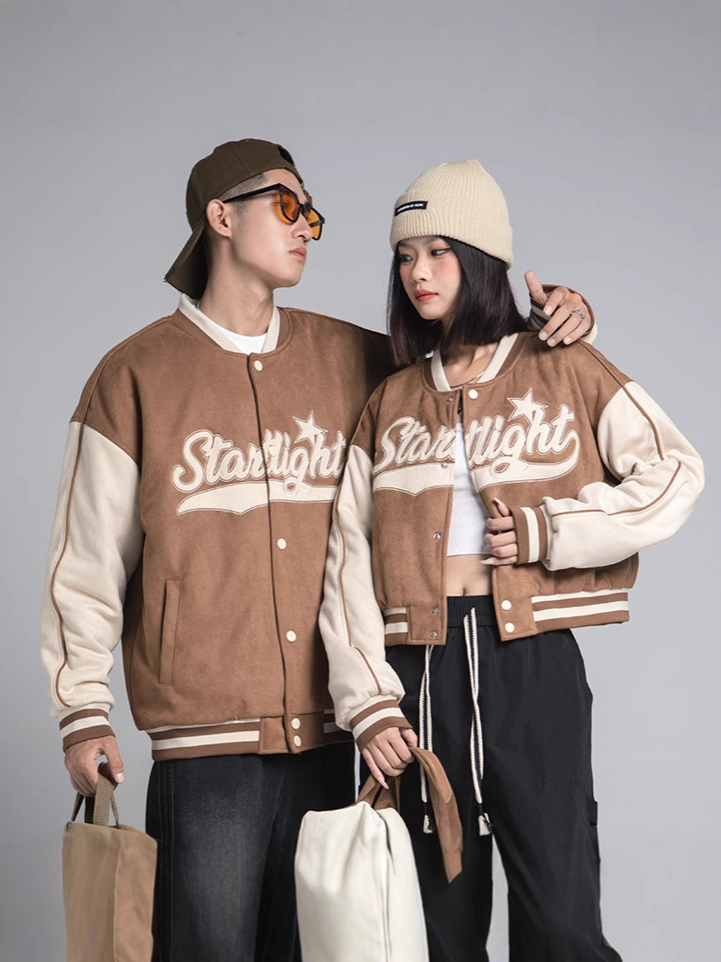 Stuart Men's American Vintage Baseball Suit Men's plus size Autumn Embroidered Casual Aviator Jacket Coat