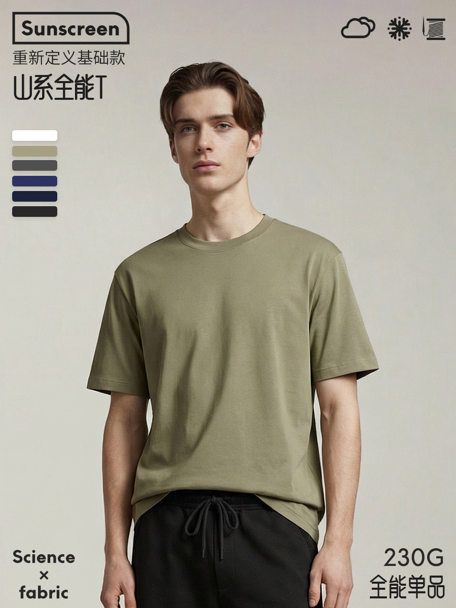 【Premium Selection】7A Antibacterial Anti-Mite Cooling Technology Cotton Three-Needle Solid Color Basic Casual Short Sleeve Men's T-Shirt
