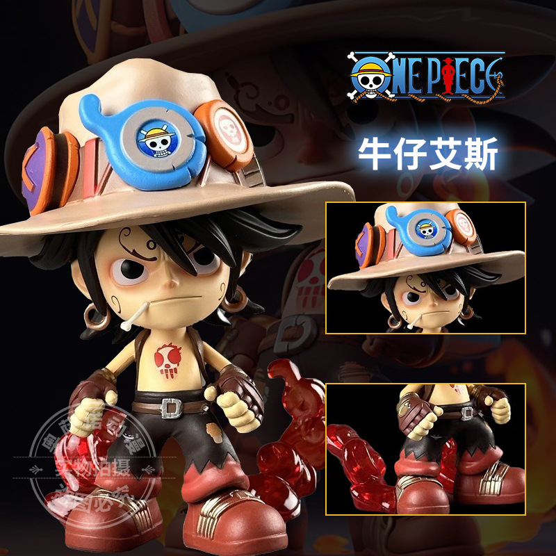 One piece standing high quality Q version Denim ace hand-made desktop cute model decoration gk hand-made Q version secondary yuan