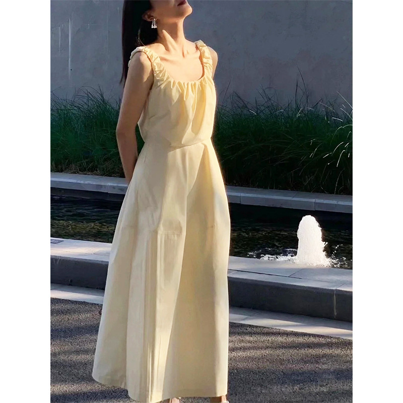 Ed Women's Classic Spring New Style Pleated Wide-Strap Elegant Dress with Niche Design and High-End Feel Long Dress