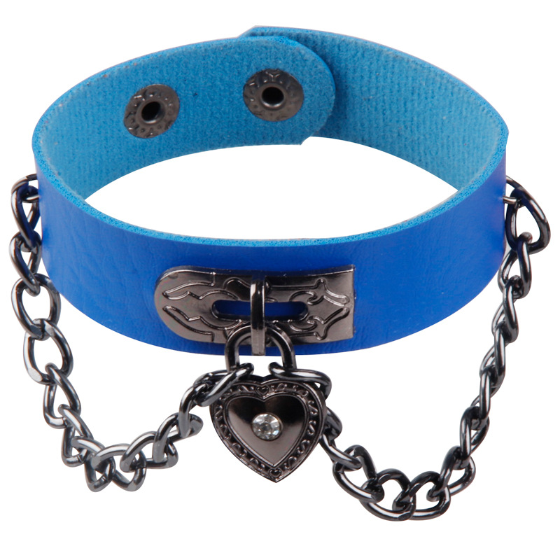 European and American Personalized Punk Style Heart-Shaped Lock Bracelet Pendant Chain Bracelet Adjustable Bracelet Leather Bracelet Wrist Strap