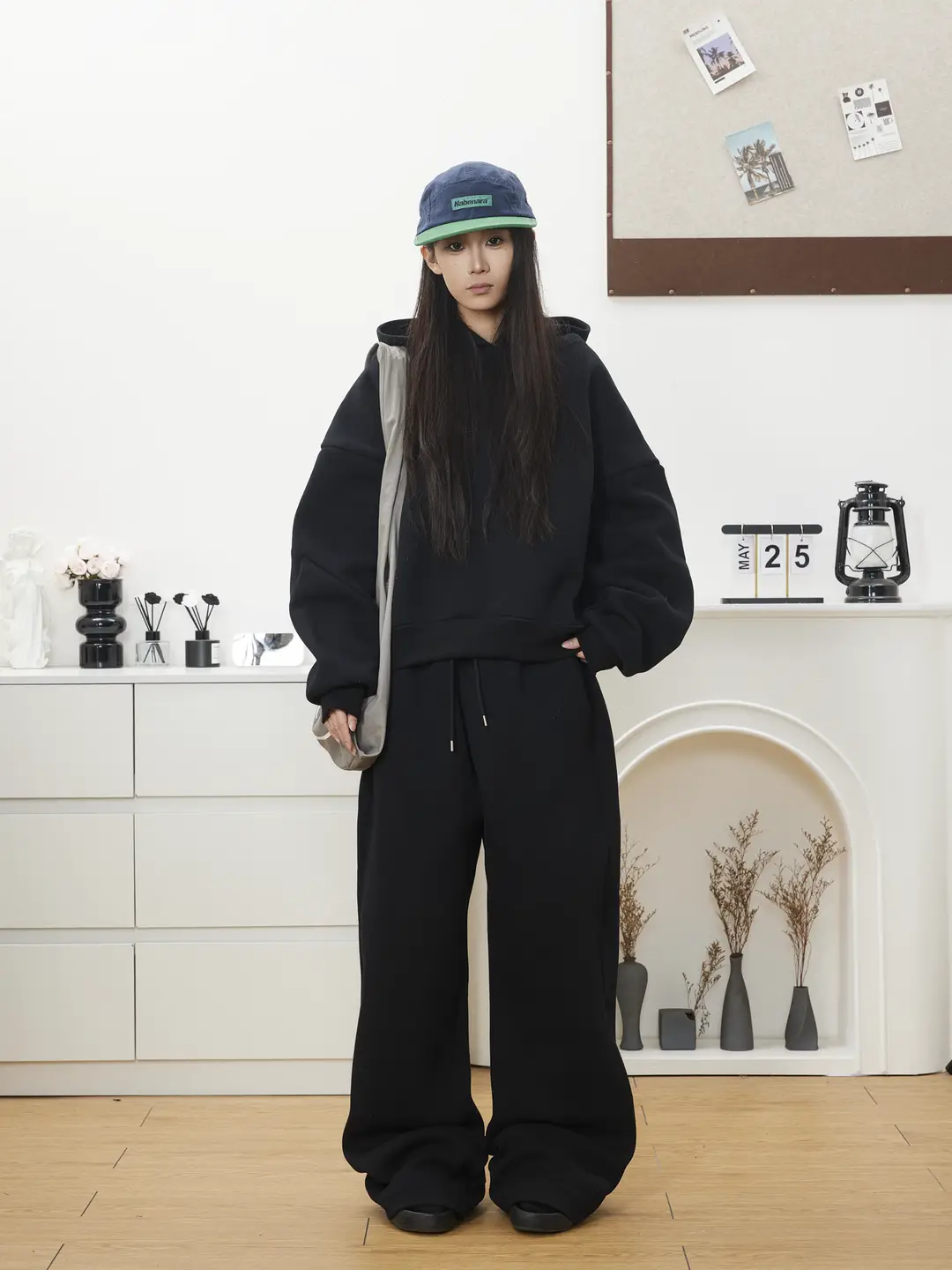 Btsg (Set Series) American Retro Heavyweight 500g Air Layer Fluffy Silhouette Hooded Sweatshirt and Sweatpants Trendy