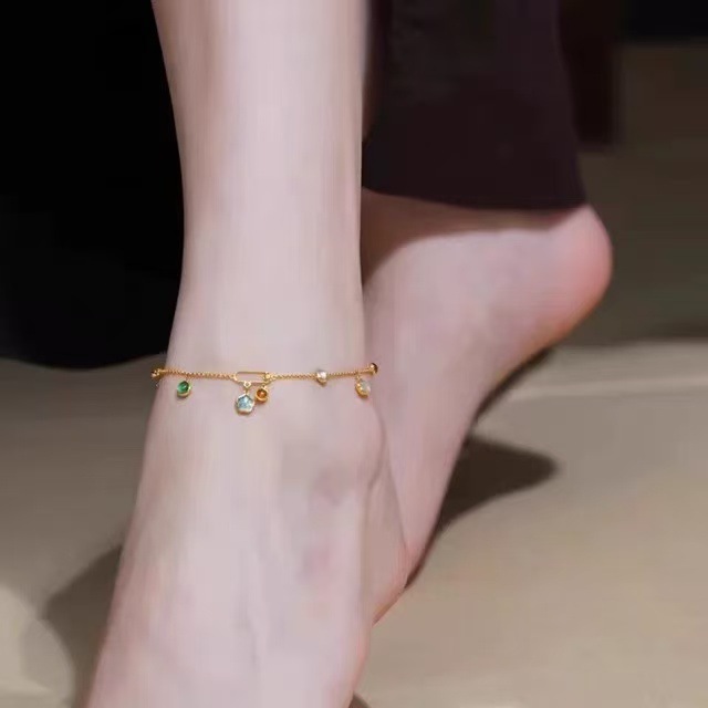 [Many Stars] Retro New Chinoiserie Tourmaline Plum Blossom Anklet Retro Style Sweet Niche Versatile Accessories for Women