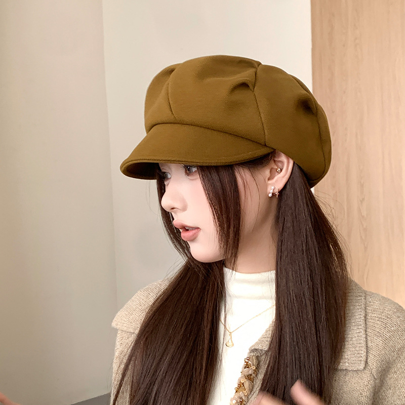 Korean-style Woolen Cloud Beret Children's Autumn and Winter Cyber Celebrant All-match Octagonal Cap Casual Fashion Artistic Painting Hat