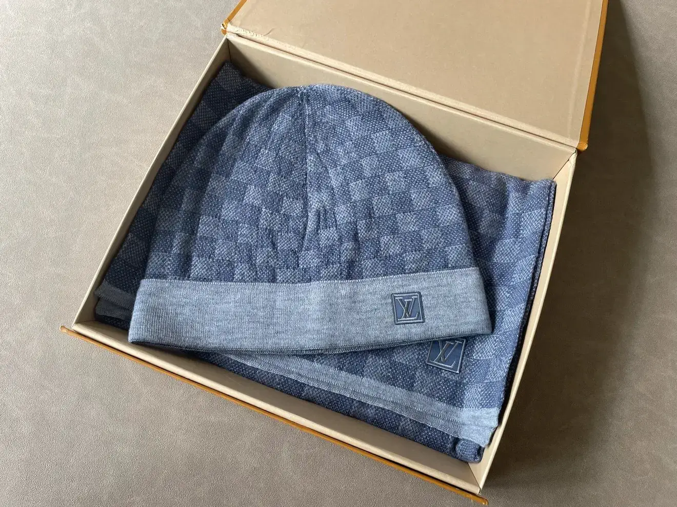 Louis Vuitton Damier Beanie and Scarf Set
