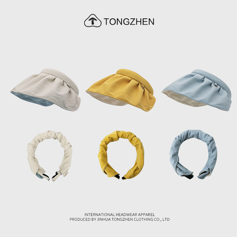 Japanese UV color contrast two-color hairband hollow top hat children's summer travel anti-ultraviolet large eaves shell sunscreen cap