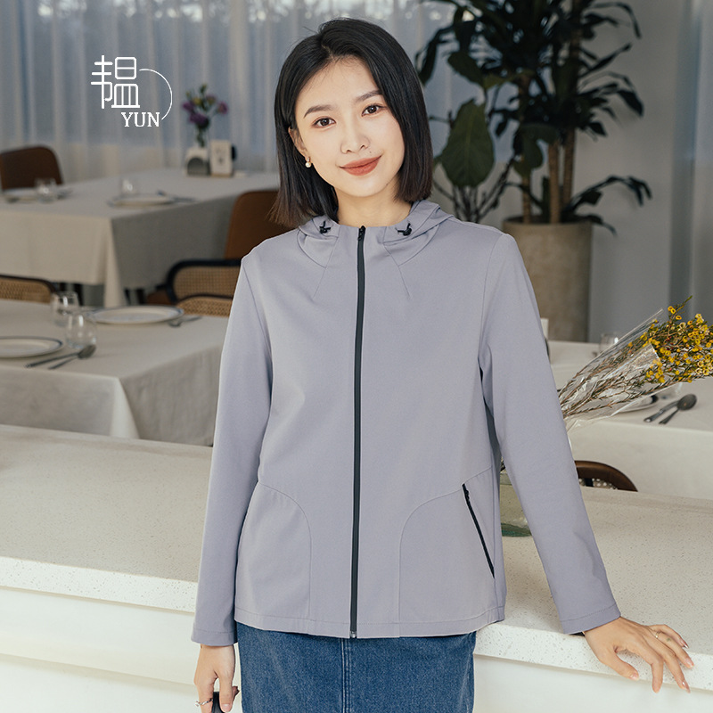 Yun Yun 2026 New Solid Color Spring and Summer Jacket for Women, Versatile Loose Design Drawstring Hoodie, Slimming Jacket