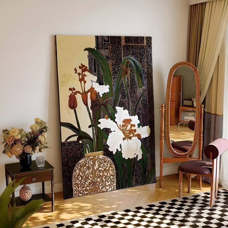 French-Style Vintage Floral Texture Wall Art for Entryway, Bedroom, and Living Room, with a Retro High-End Feel