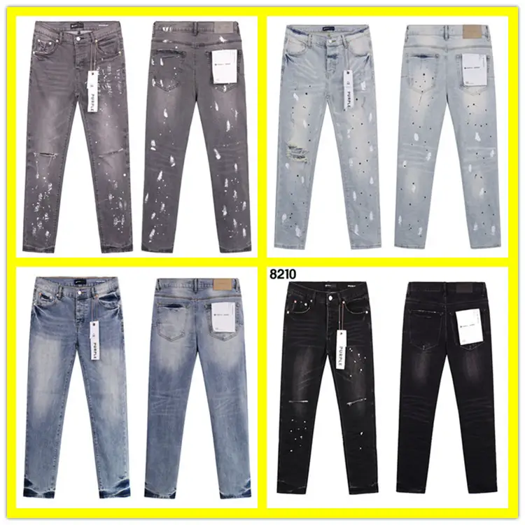 2024 American Trendy Brand Ripped Patch Smoke Gray Men's Casual Straight Jeans Wholesale