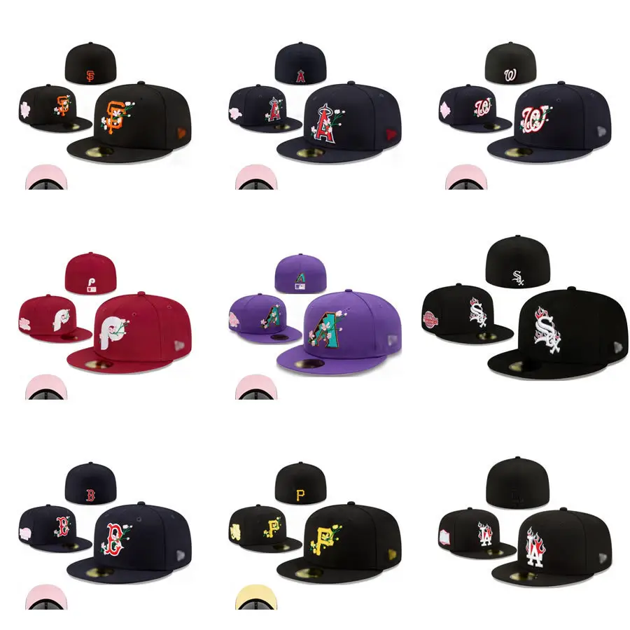 Foreign Trade Mlb Baseball Commemorative Flat-Brimmed Hat American Sports League Closed Hat Fashionable Size Flat-Brimmed Hat Cross-Border