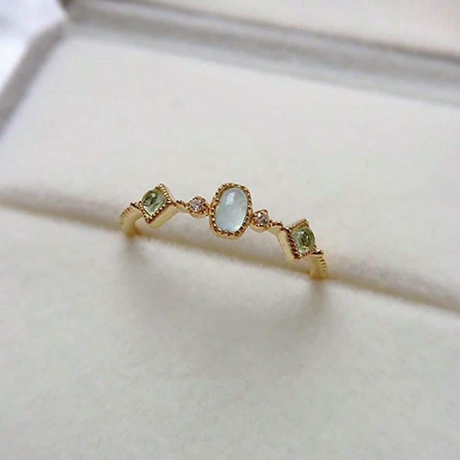 Luochen Cat's Eye Stone Inlaid Olive Ring Summer Limited Fresh Adjustable Niche Ring Jewelry