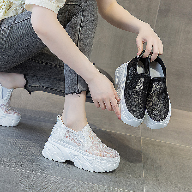 Thick-Soled Loafers for Women, 2026 Summer New Versatile Slip-On Lace Mesh Breathable Casual Shoes