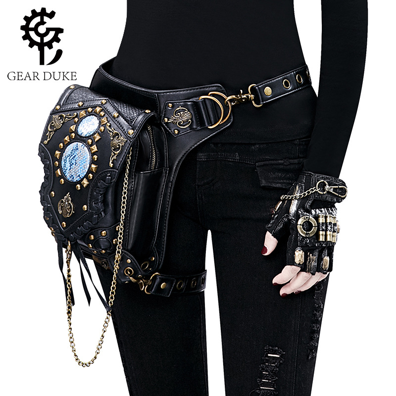 Cross-border Fashion New Amazon WISH Steampunk Shoulder Crossbody Bag Chain Bag Women's Waist Bag Men's Trend
