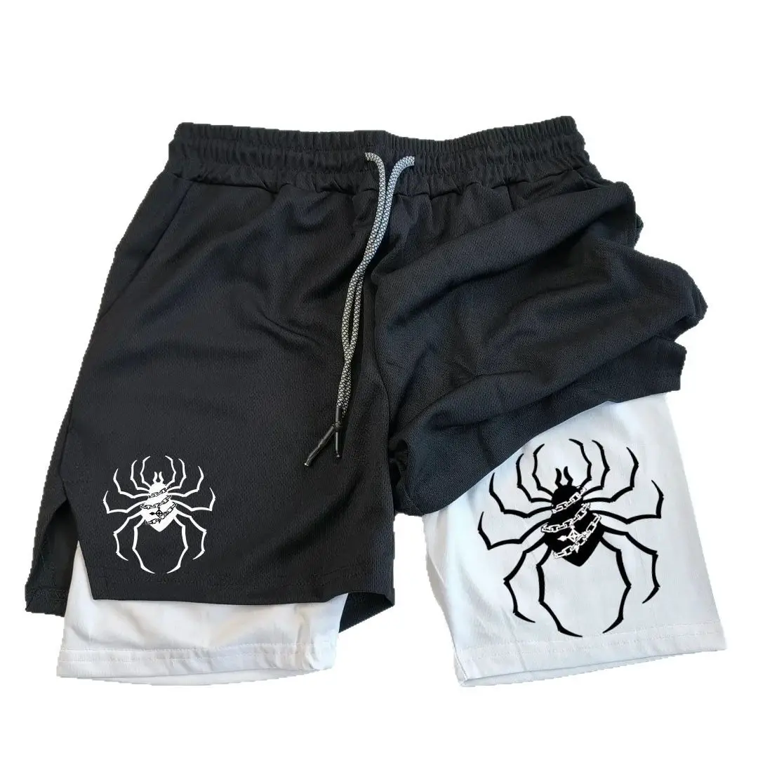AliExpress Explosions 3D Digital Spider Print Men's 2-in -1 Double-Layer Sports Shorts for Fitness Running Breathable Sweat Absorption