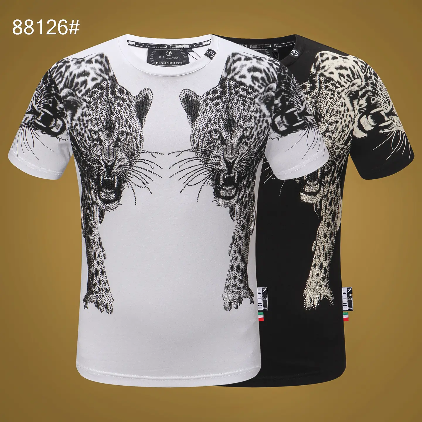 Philippe Plan Summer Fashion New Arrival Men's Diamond Double Tiger Head Cool Slim-fit Short-sleeved T-shirt PP Men's Wear