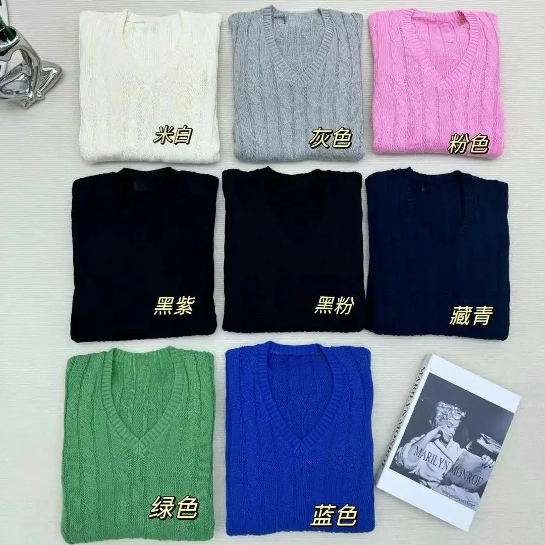 Cable knit V-neck sweaters