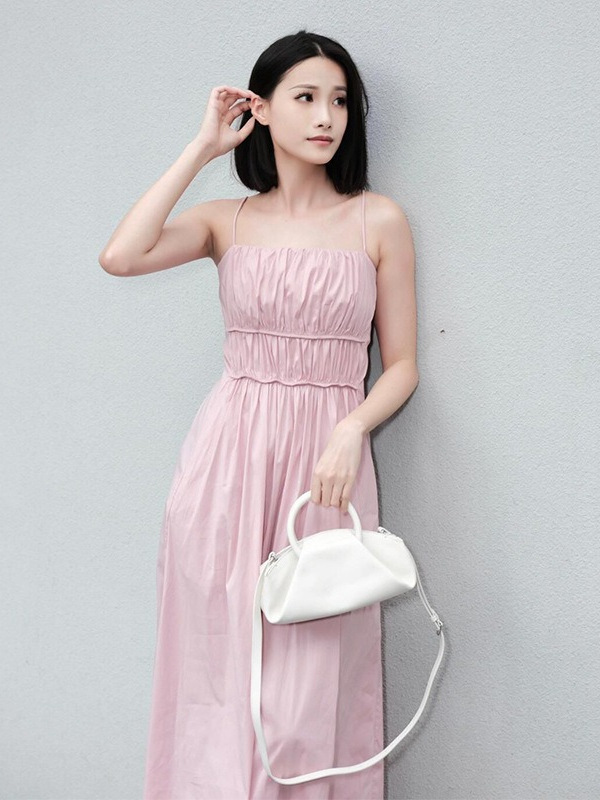 Dress for Women Summer High-End Casual Style Holiday Style Gathered Suspender Tube Top Dress Women's Slim Long Skirt