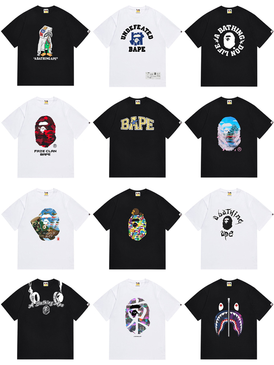 Trendy Brand Cross-Border Wholesale Supply Foreign Trade Dropshipping 260g Heavyweight Bape Ape Head Shark Short-Sleeve T-Shirt 25